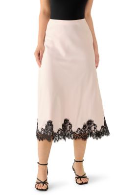 Anne Klein Women's Petite Bias Flared Skirt with Lace Trim, PS
