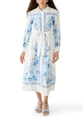 Anne Klein Women's Petite A-Line Shirt Dress, White, 8P