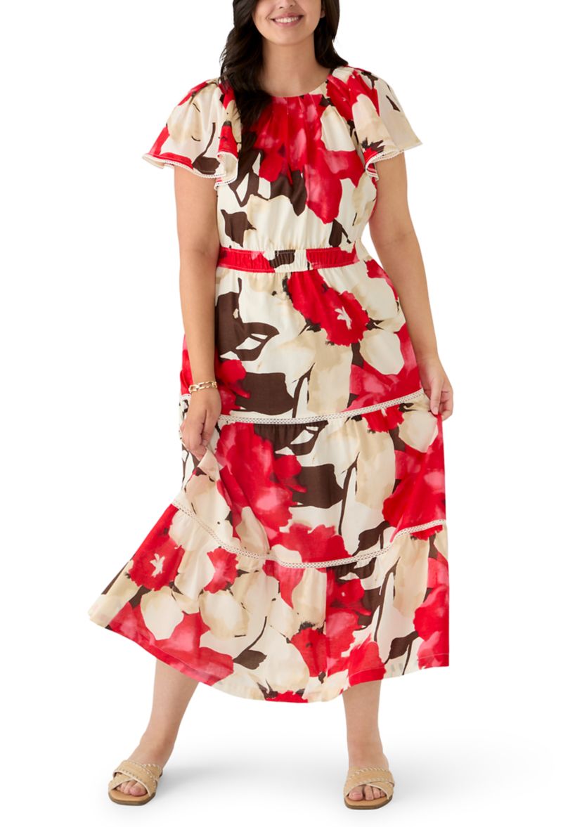 anne klein midi dress Anne Klein Plus Size Flutter Sleeve Tiered Midi Dress