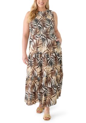Anne Klein Women's Plus Size Smocked Bodice Tiered Dress, White, 3X