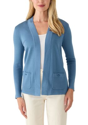 Anne Klein Women's Petite Long Sleeve Malibu Cardigan, Blue, PL