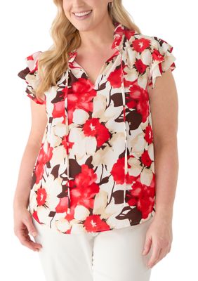 Anne Klein Women's Plus Size Ruffle Sleeve Tie Blouse