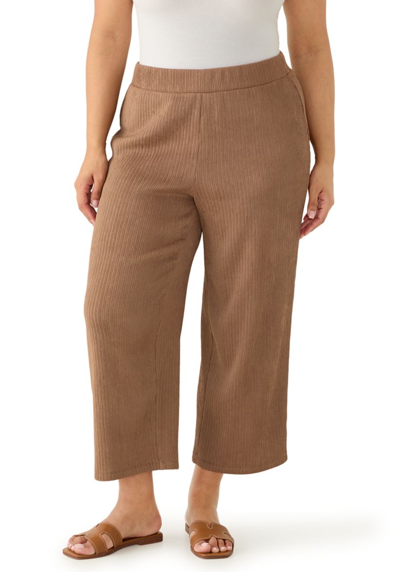 Anne Klein Plus Size Wide Leg Crinkle Knit Cropped Pants | Belk