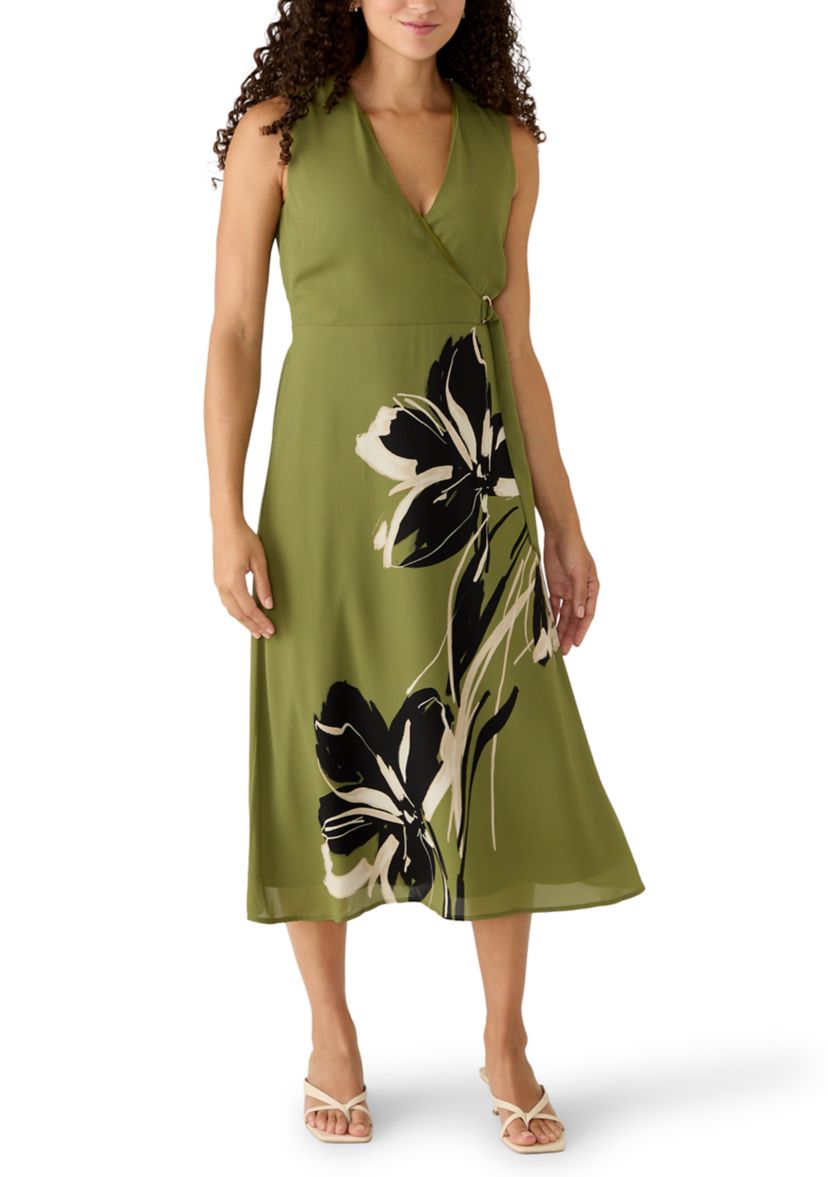 petite a line midi dress Anne Klein Sleeveless Faux Wrap A-Line 50 from top of Ecom Style:AD3D106687 Express Black & White Size:10 US