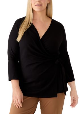Anne Klein Women's Plus Size Handkerchief Sleeve Wrap Top