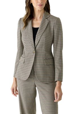Anne Klein Women's One Button Houndstooth Jacket, Black, 10
