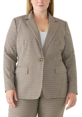 Anne Klein Women's Plus Size One Button Houndstooth Blazer