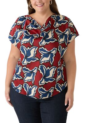 Anne Klein Women's Plus Size Short Sleeve Cowl Neck Top
