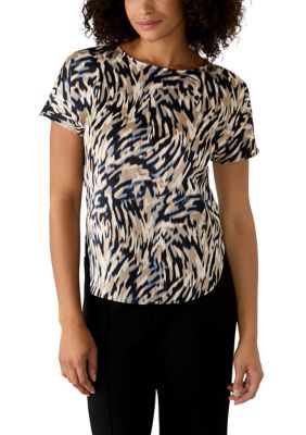 Anne Klein Women's Boat Neck Short Sleeve Woven Top, Blue, XL