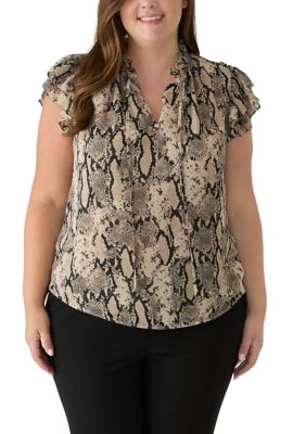Anne Klein Women's Short Sleeve Chiffon Ruffle Sleeve Top