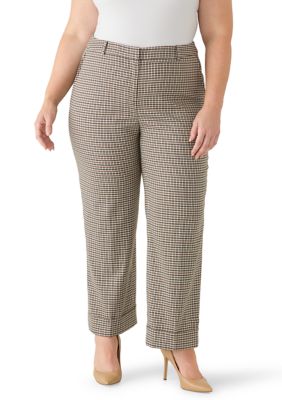 Anne Klein Women's Plus Size Houndstooth Cuff Ankle Pants