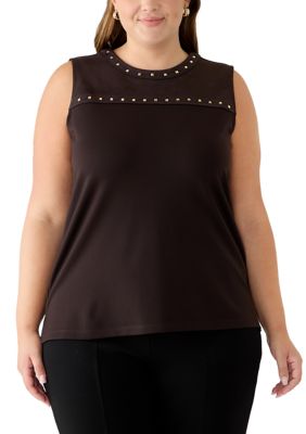 Anne Klein Women's Plus Size Sleeveless Heatset Serenity Knit Top