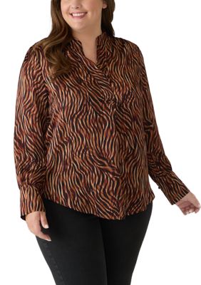 Anne Klein Women's Plus Size Long Sleeve V-Neck Pleat Front Blouse
