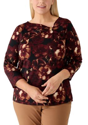 Anne Klein Women's Plus Size Long Sleeve Hardware Print Knit Top