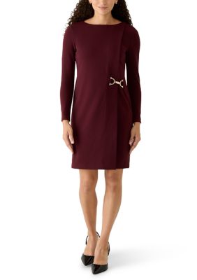 Anne Klein Women's Petite Long Sleeve Scuba Crepe Dress, 8P