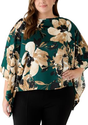 Anne Klein Women's Plus Size Dolman Sleeve Cape Print Top