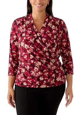 Anne Klein Women's Plus Size Faux Wrap 3/4 Sleeve V-Neck Top
