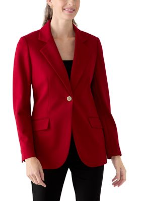 Anne Klein Women's One-Button Flap Pocket Jacket, Red, 2