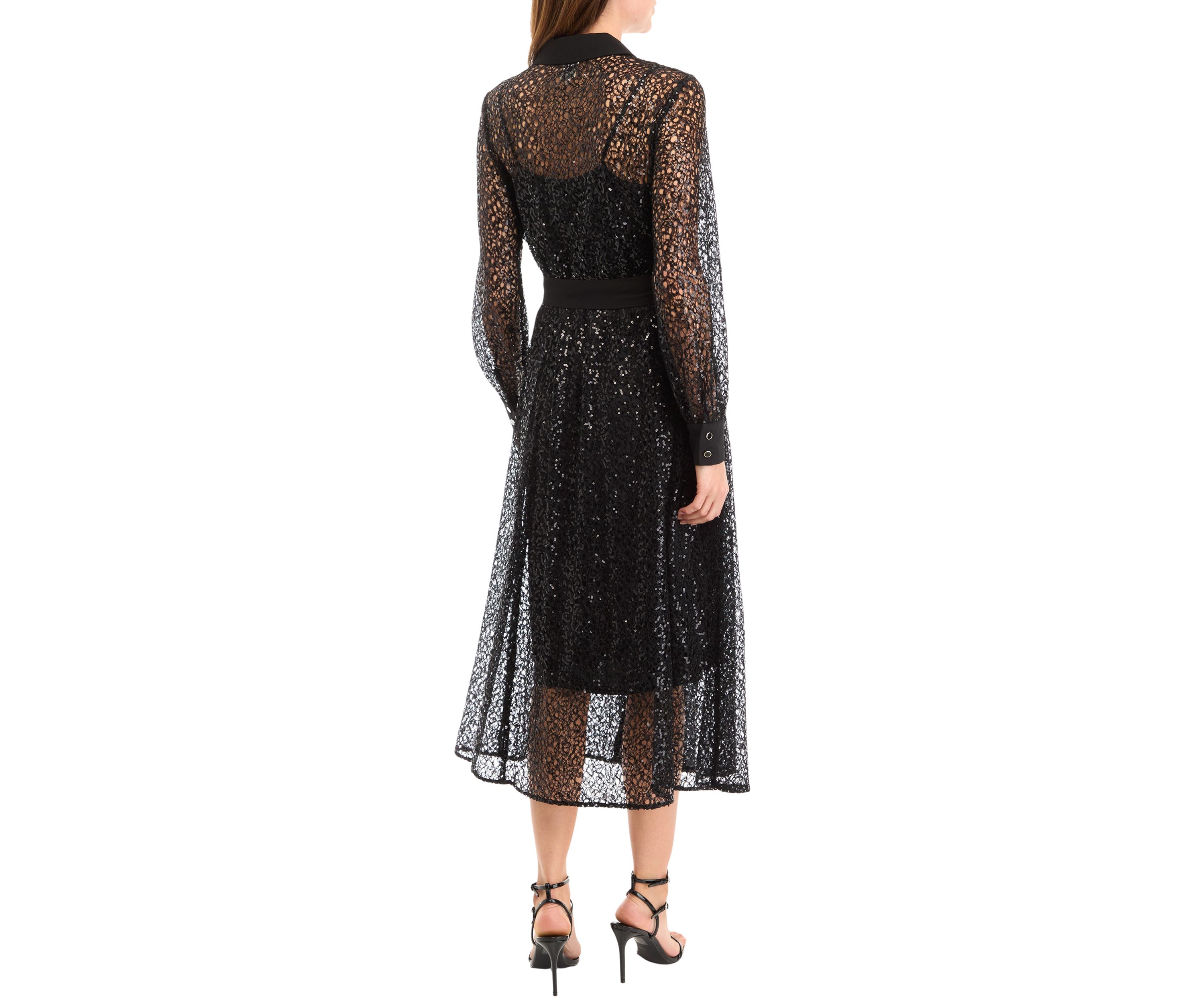 Petite Mixed Media A-Line Dress with Sequins
