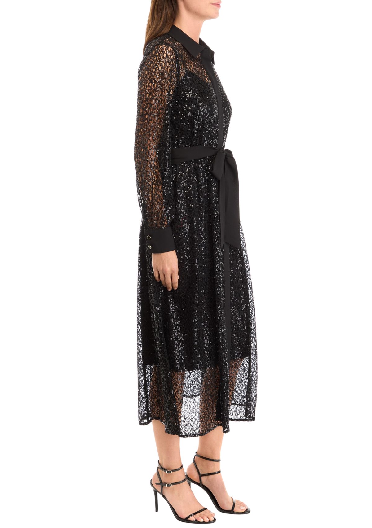 Petite Mixed Media A-Line Dress with Sequins