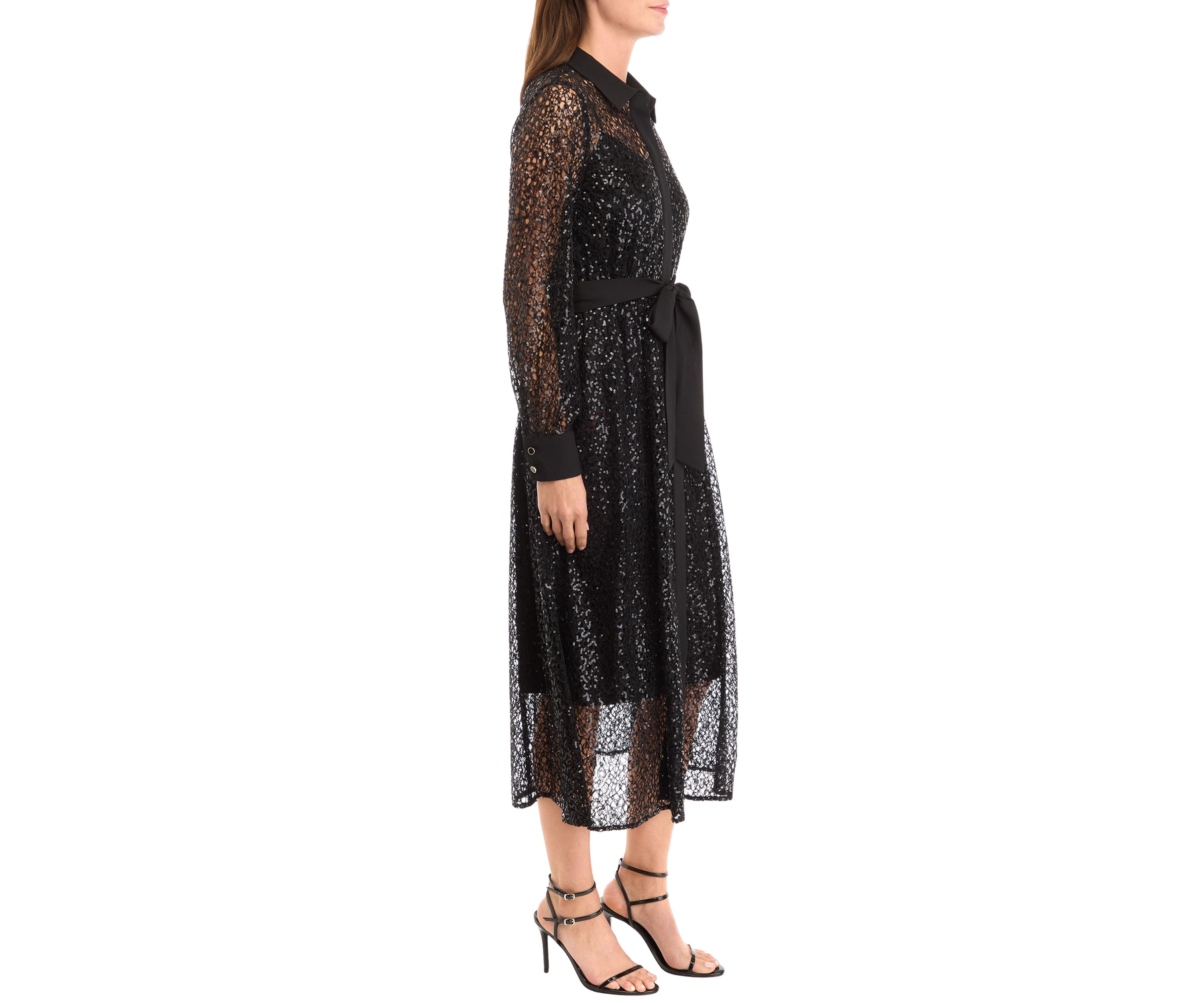 Petite Mixed Media A-Line Dress with Sequins