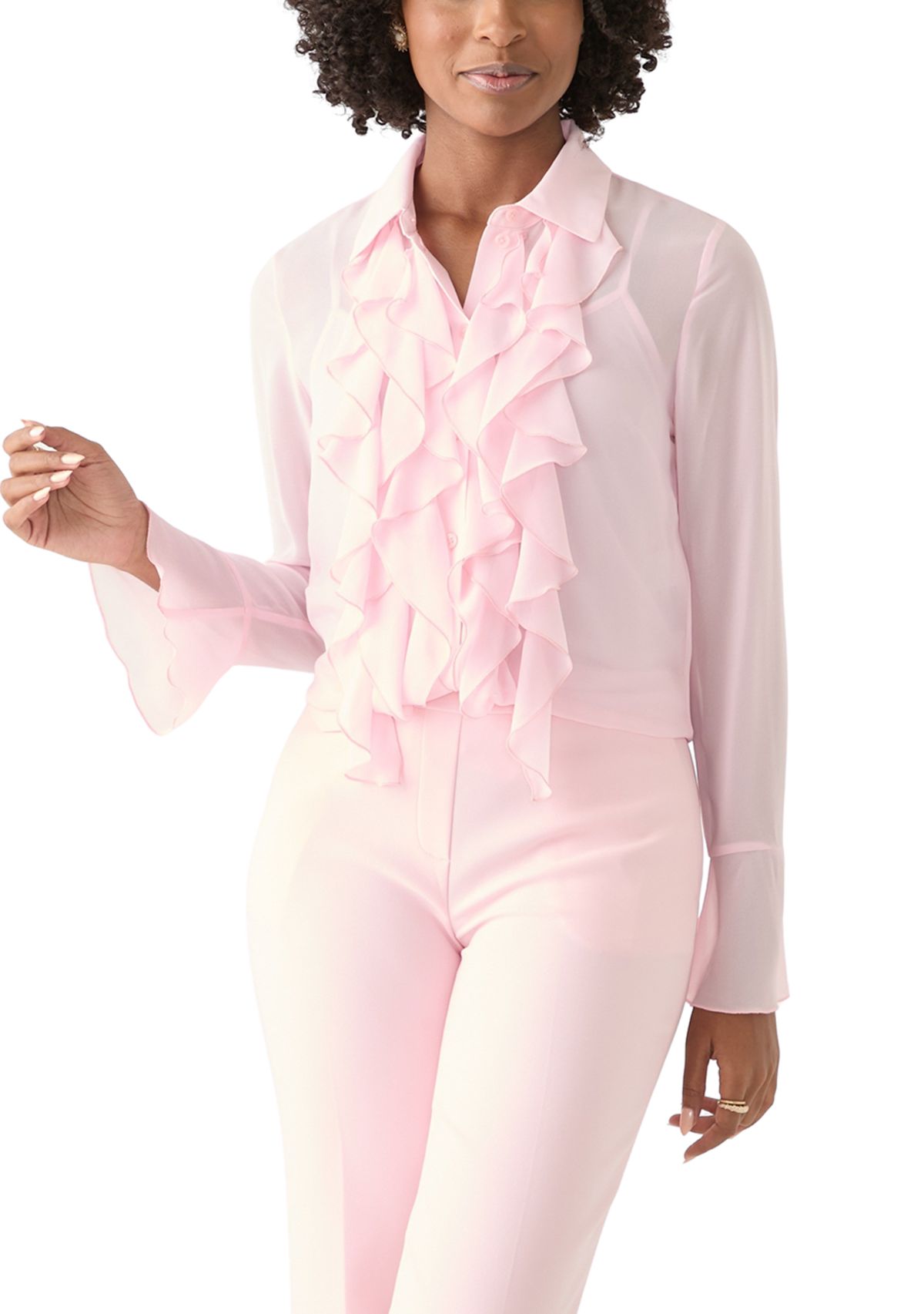 Womens Cascading Ruffle Blouse