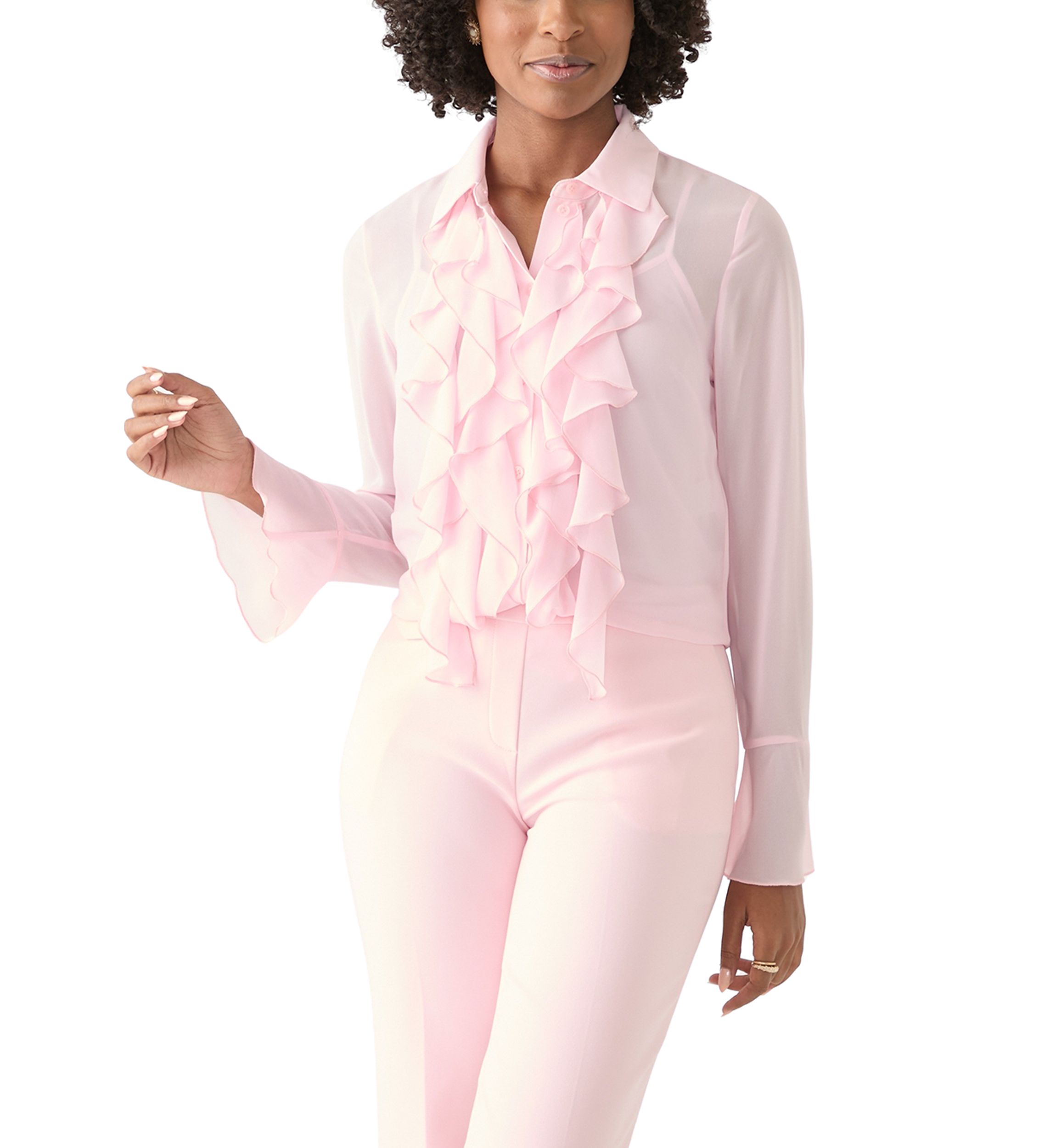 Womens Cascading Ruffle Blouse