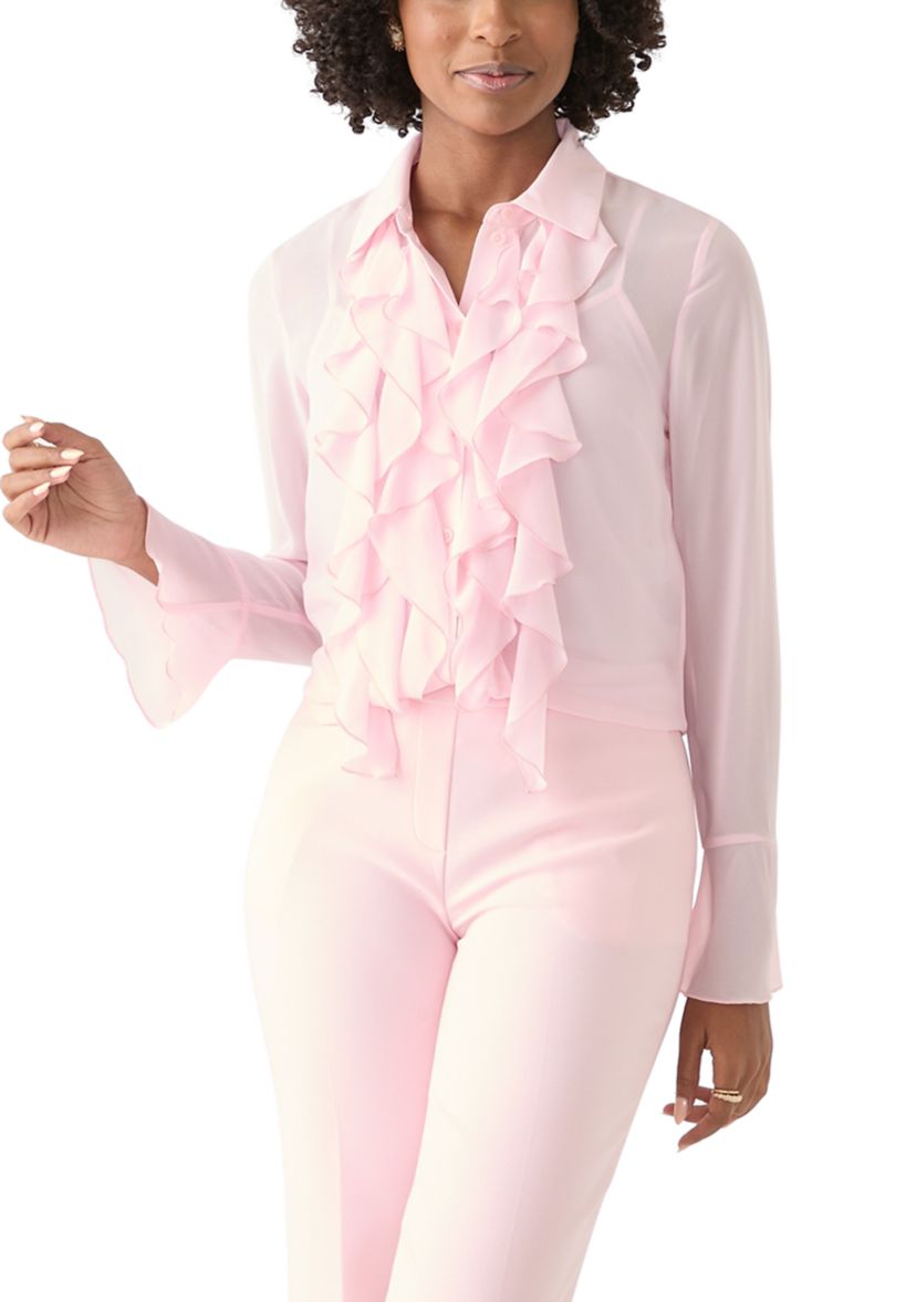 Womens Cascading Ruffle Blouse