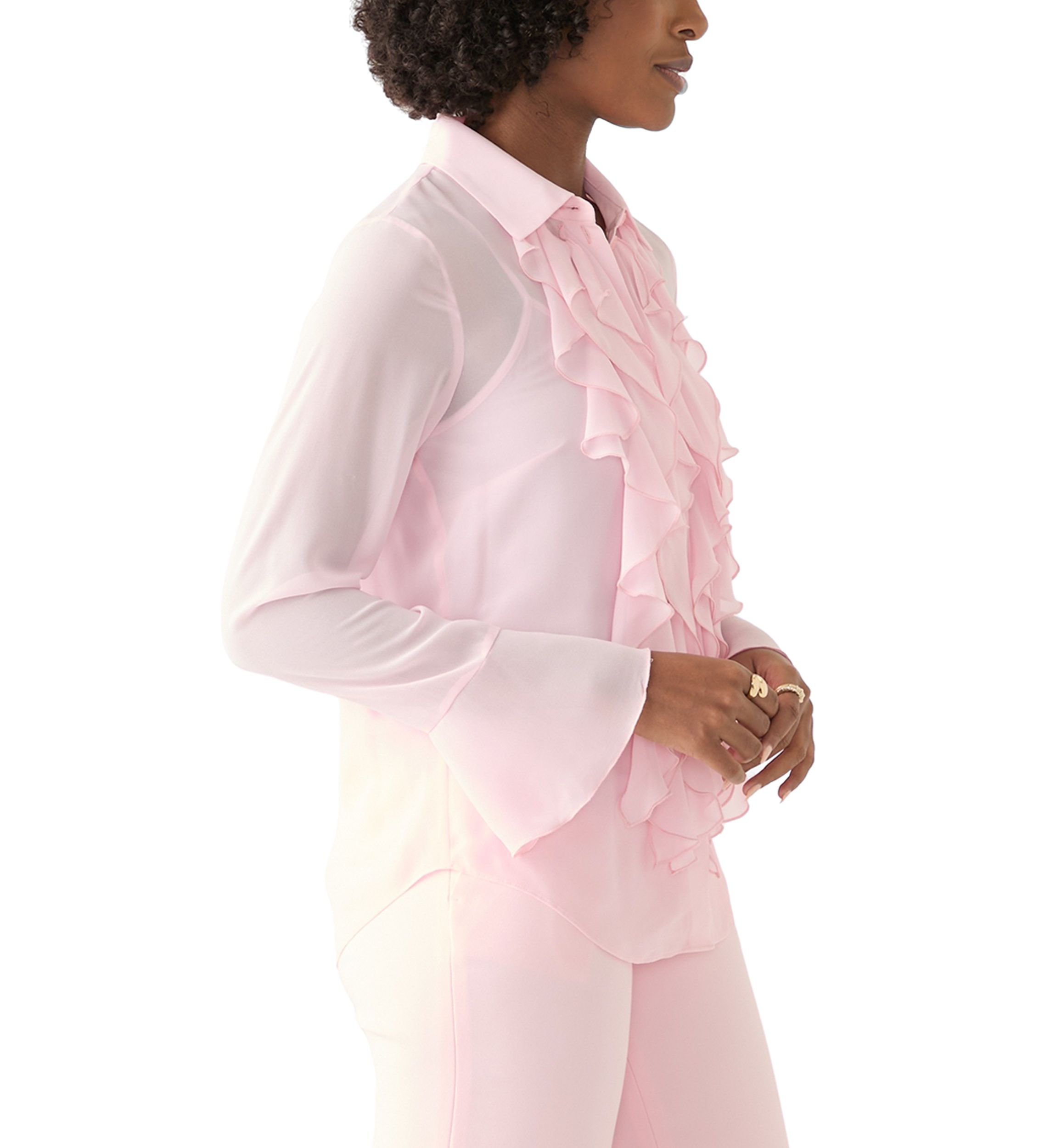 Womens Cascading Ruffle Blouse