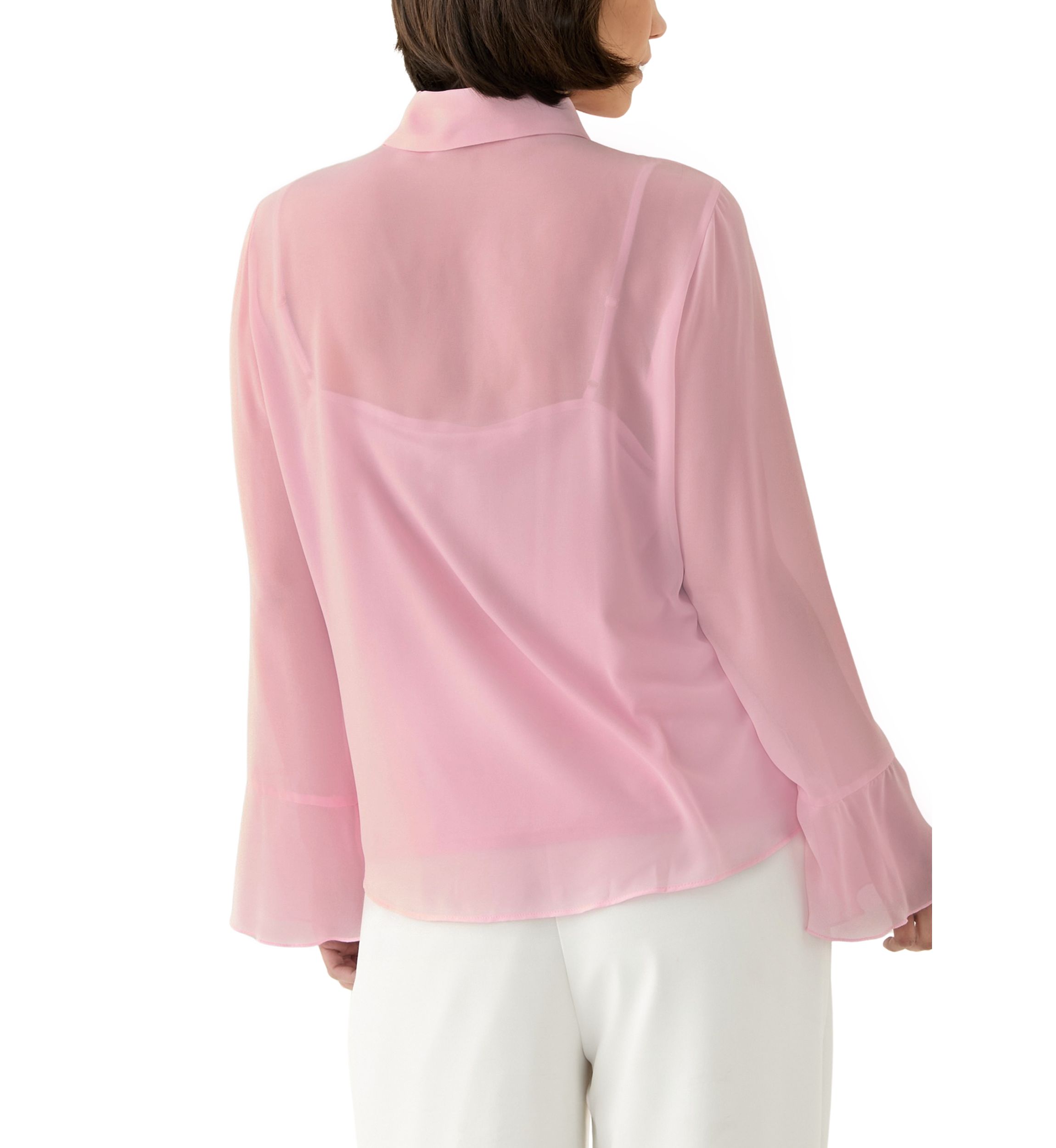 Petite Long Sleeve Button Front Ruffle Blouse