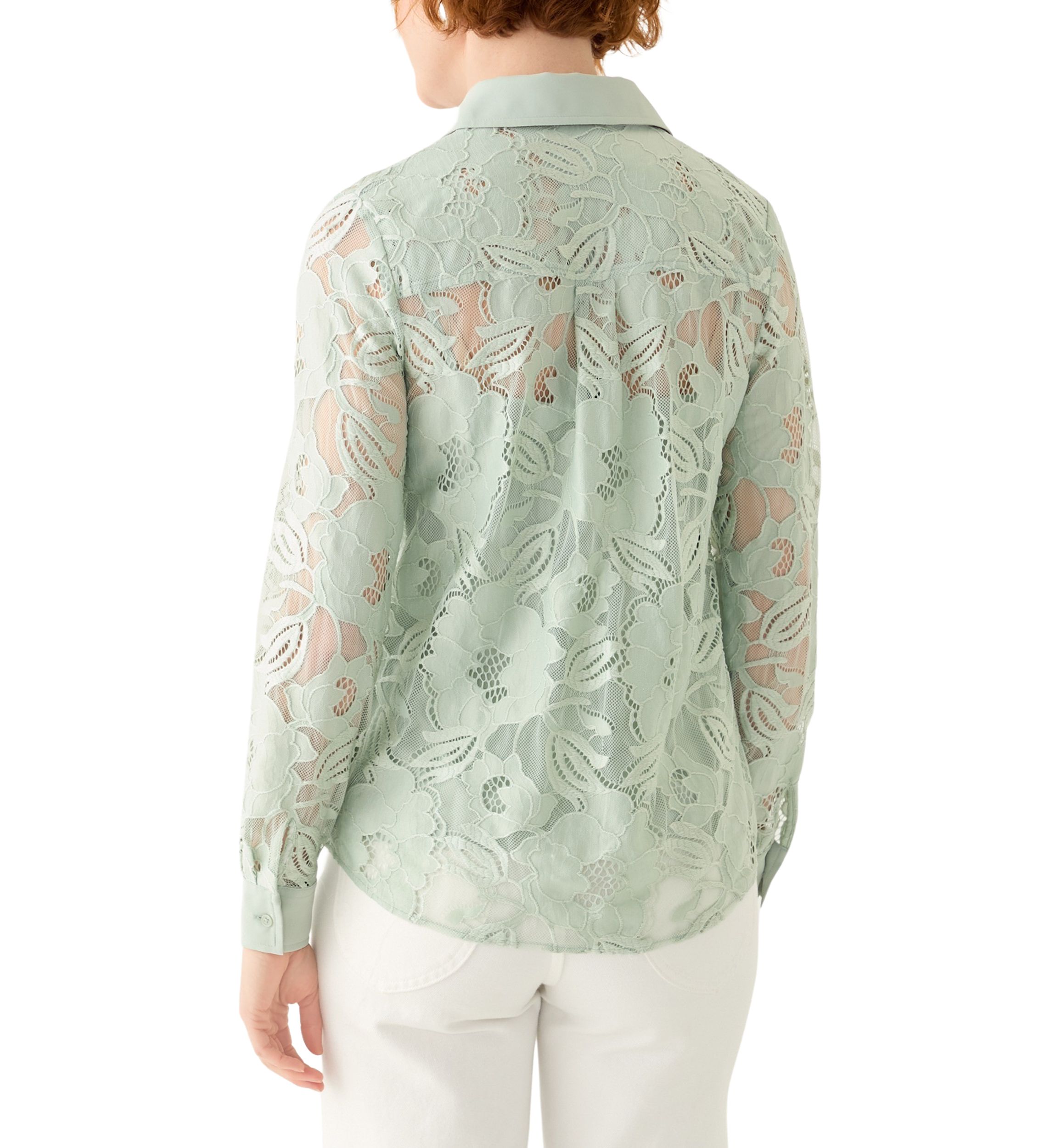 Petite Long Sleeve Button Down Lace Top 