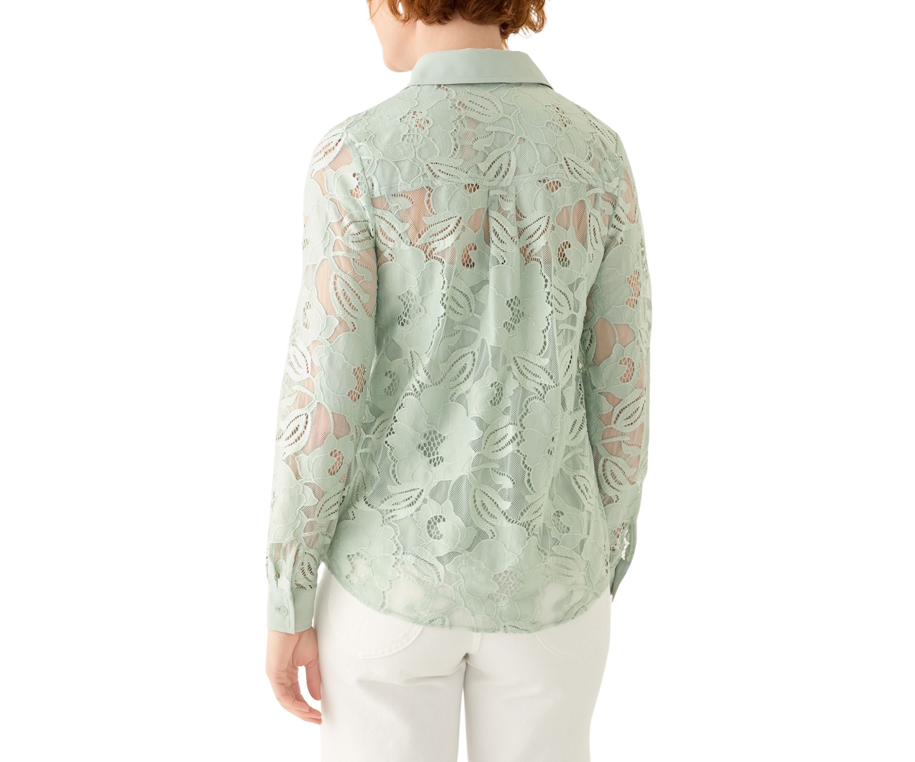 Petite Long Sleeve Button Down Lace Top 