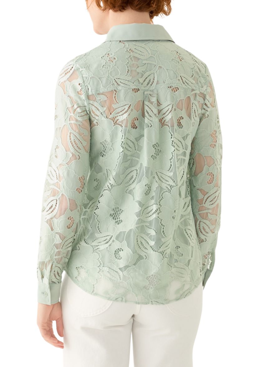 Petite Long Sleeve Button Down Lace Top 