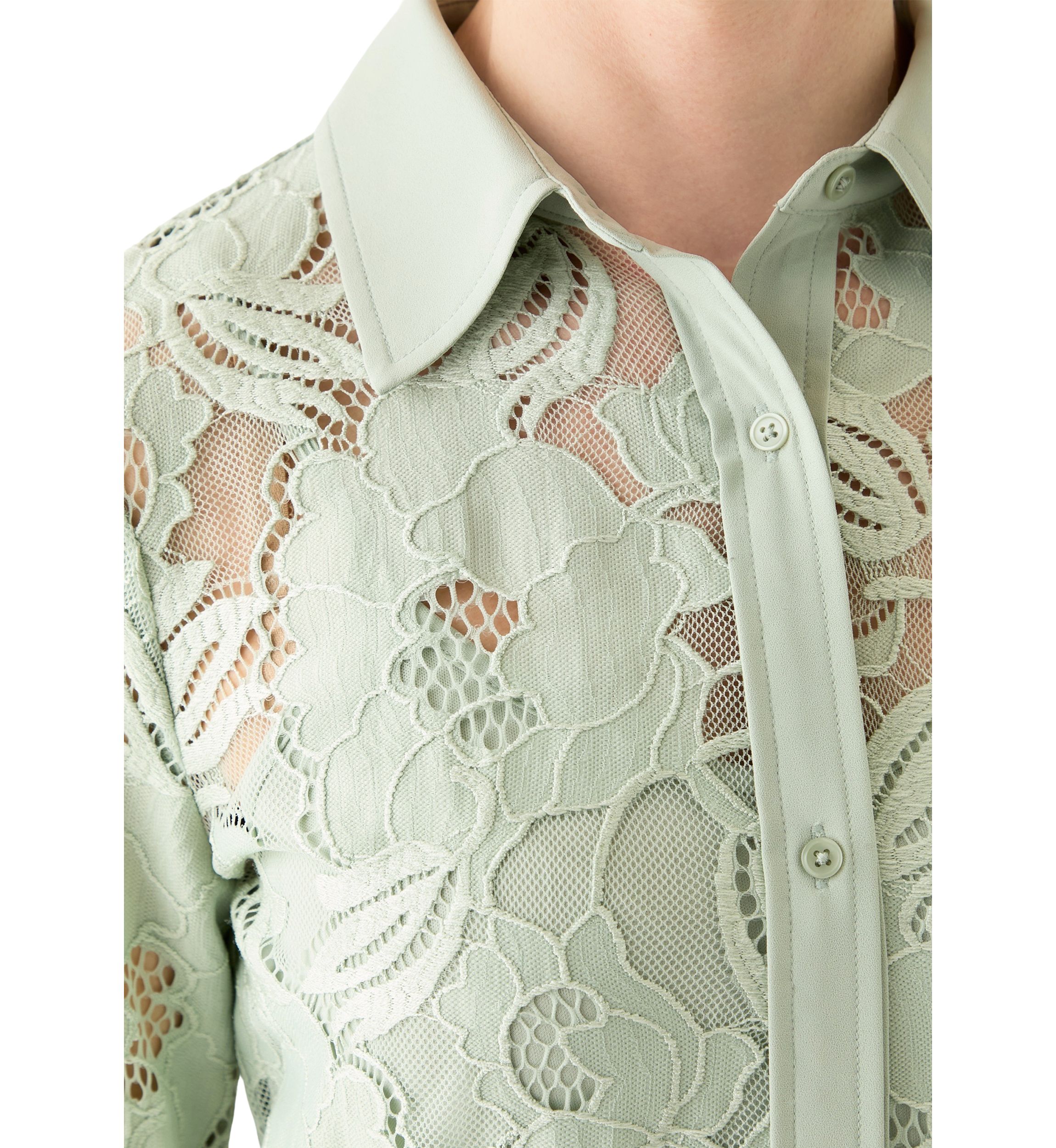 Petite Long Sleeve Button Down Lace Top 