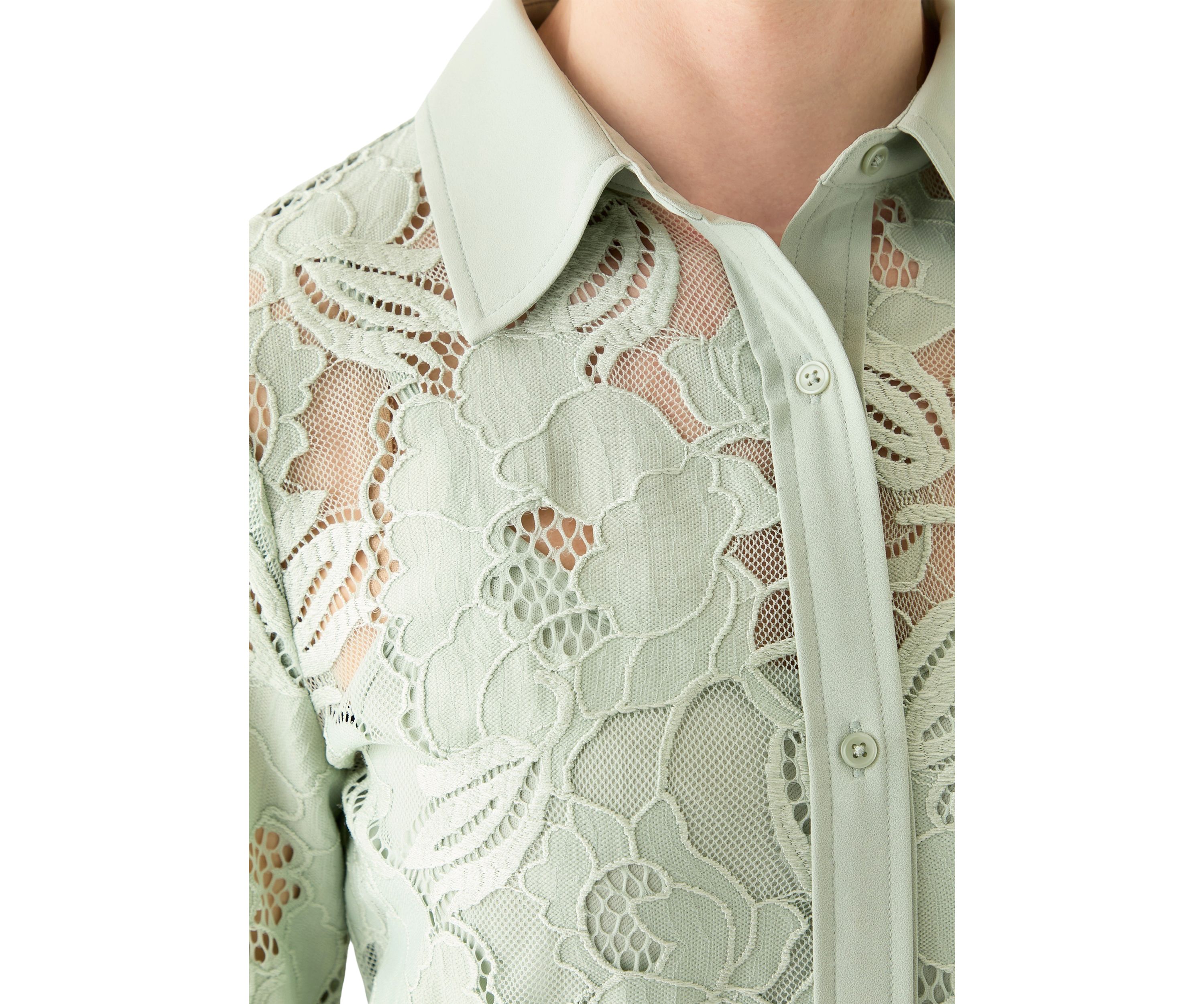 Petite Long Sleeve Button Down Lace Top 