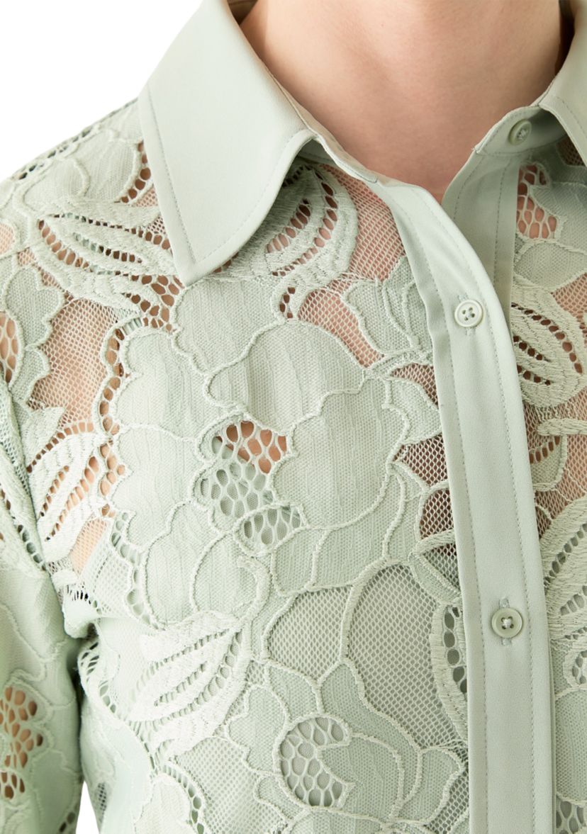 Petite Long Sleeve Button Down Lace Top 