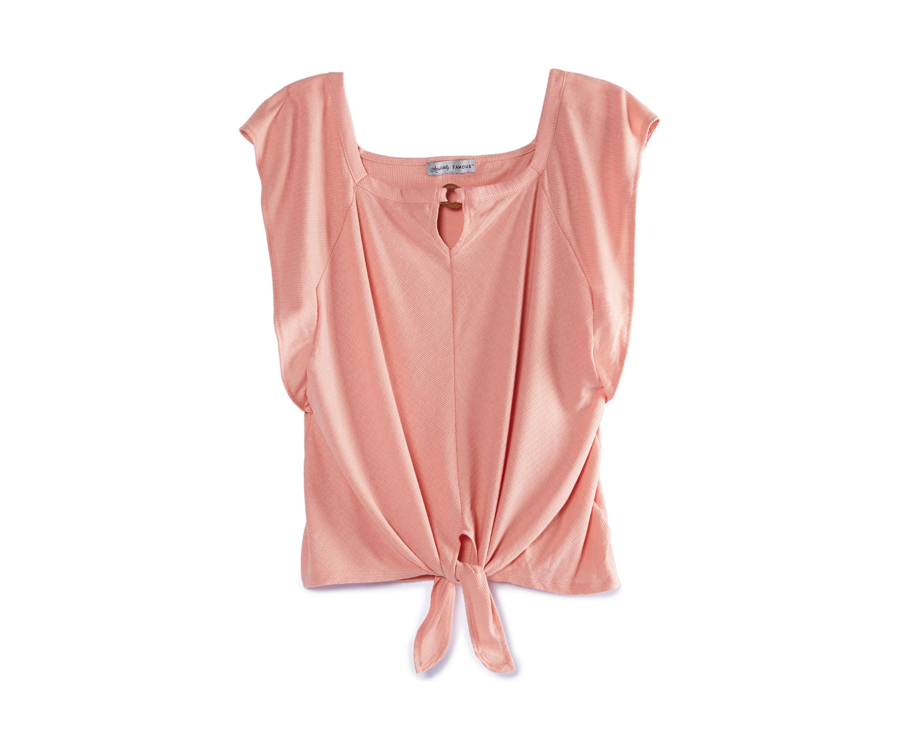 Plus Size Butterfly Sleeve Knot Front Woven Top