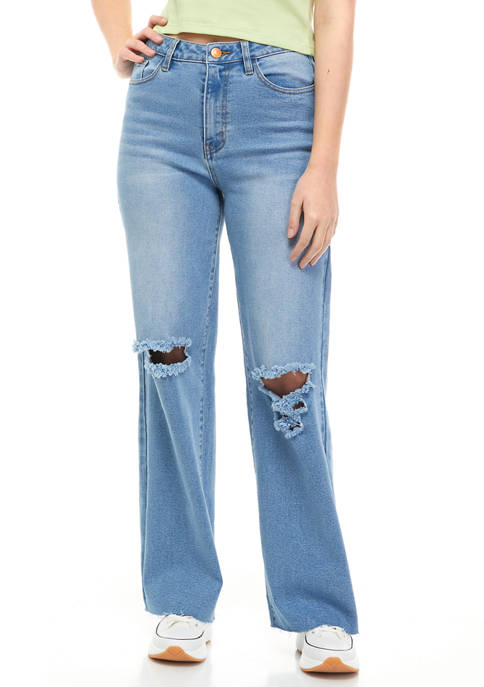 Almost Famous Juniors Baggy Straight Destructed Jeans