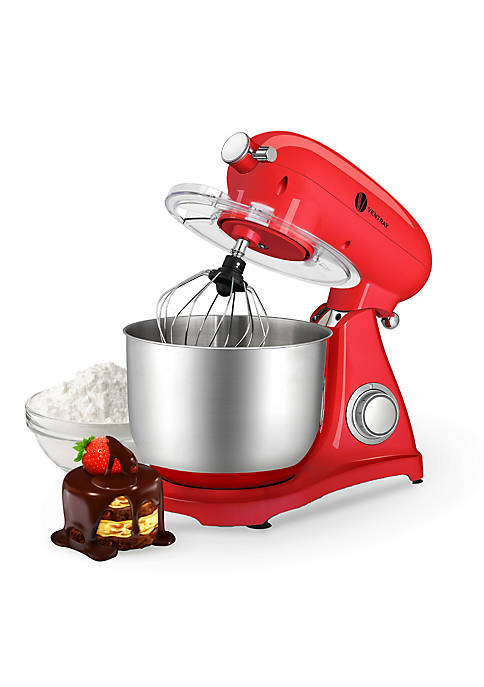 6.35 Quart Stand Mixer Red, 6-Speed Tilt-Head with Dough Hook/Whisk/Beater/Pouring Shield