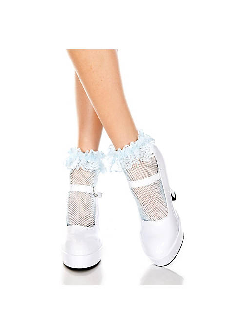 PerfectPretend Fishnet Anklet with Ruffle Trim Baby Blue