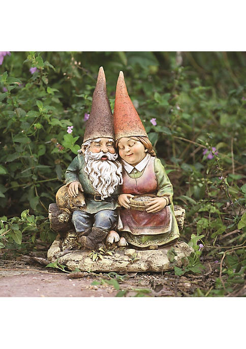 Napco 17085 Sitting Gnome Couple Bench Outdoor Garden