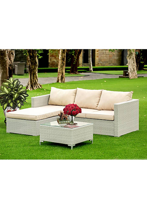 East West Furniture ACL3S03A 3 Piece Ackerly Natural Color Wicker Outdoor-furniture Sectional Sofa Set - Natural