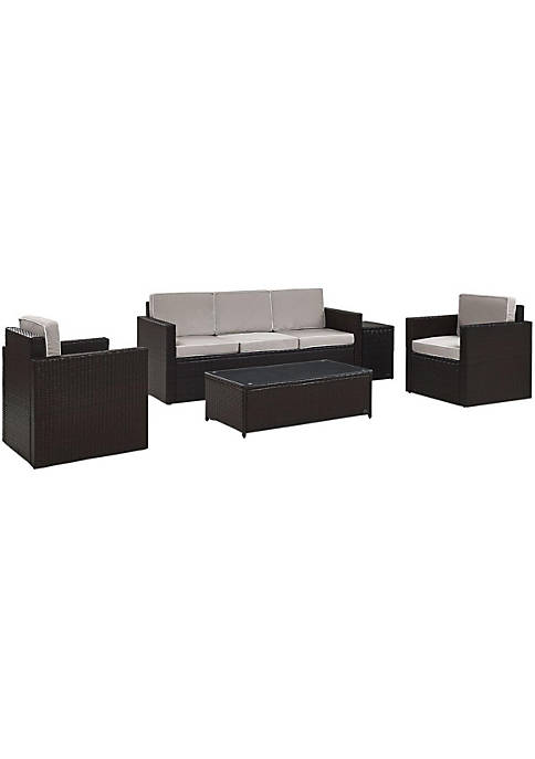 Palm Harbor KO70054BR-GY 5Pc Outdoor Wicker Sofa Set Gray/Brown - Sofa Side Table Coffee Table & 2 Armchairs