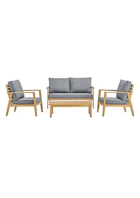 Modway Furniture EEI-3705-NAT-GRY 4 Piece Syracuse Outdoor Patio Upholstered Furniture Set Natural & Grey