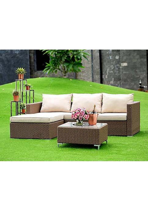 East West Furniture ACL3S02A 3 Piece Ackerly Brown Wicker Outdoor-furniture Sectional Sofa Set - Brown