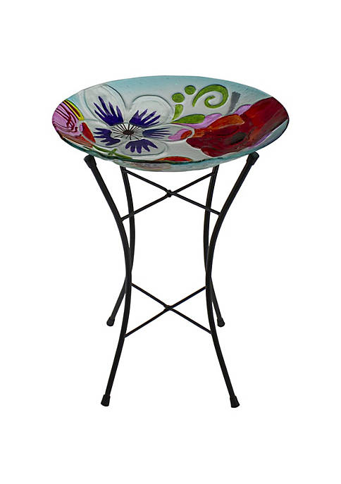 Peticare 21 in. Hand Painted Floral Glass Outdoor