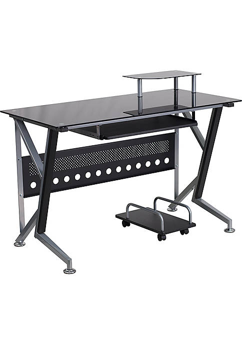 Flash Furniture Black Glass Computer Desk with Pull-Out