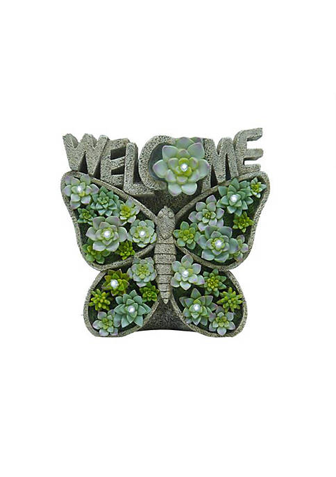 Meadowcreek 8050835 10 in. Polyresin Welcome Butterfly Succulents