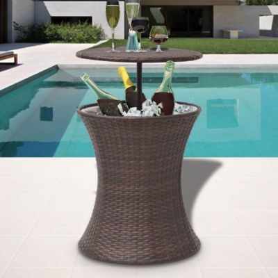 Onlinegymshop.com Online Gym Shop Cb18850 Outdoor Ice Cooler Bucket Table Poly Rattan, Brown