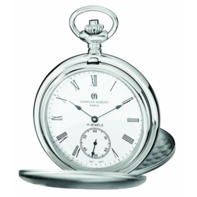 Charles-Hubert Paris 3907-WR Polished Finish Stainless Steel Double Cover  Mechanical Pocket Watch